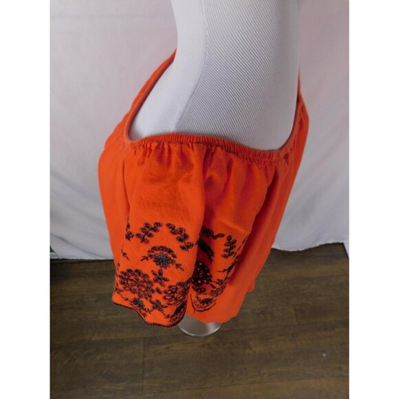 H&M Blouse Womens Large Orange Black Embroidered Boho Peasant Top Off Shoulder - Picture 3 of 9